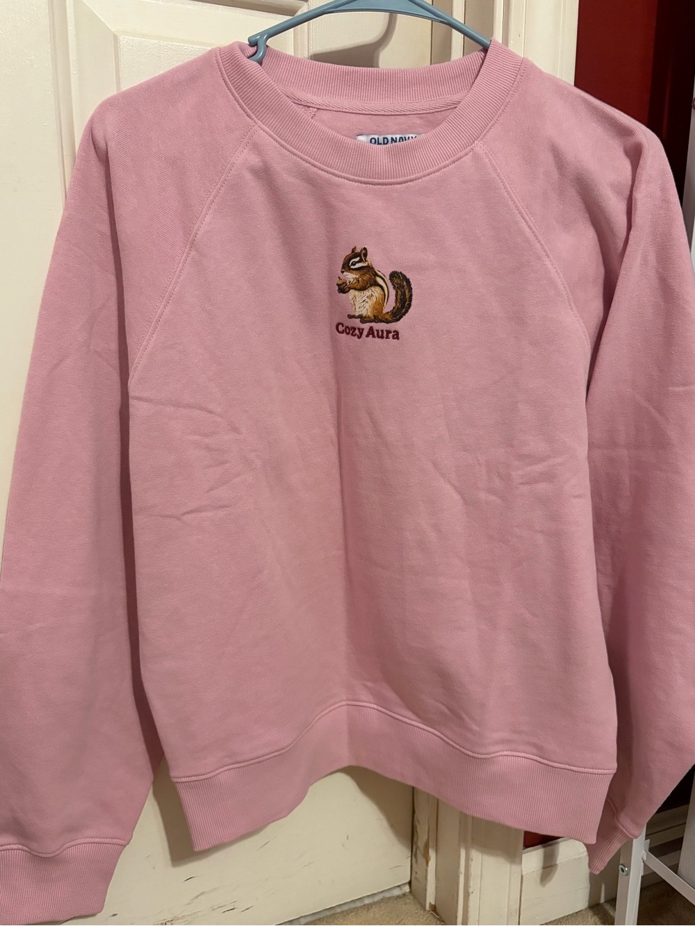 Old Navy Pink Chipmunk Embroidered Crewneck Sweatshirt